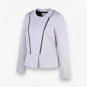 80s Vintage Barneys Powder Pink Wool Asymmetrical Zip USA Moto Jacket Size 6